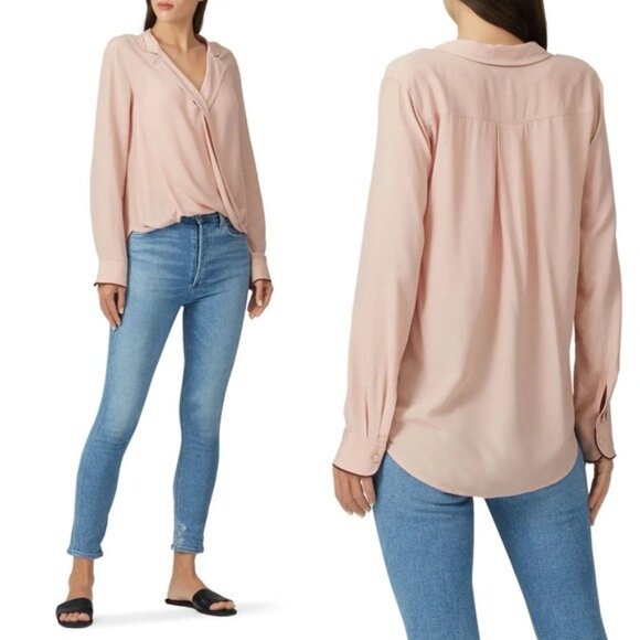 rag & bone Dean Drape Front Blouse Shirt S Dusty Rose Twist Faux Wrap - Picture 4 of 13